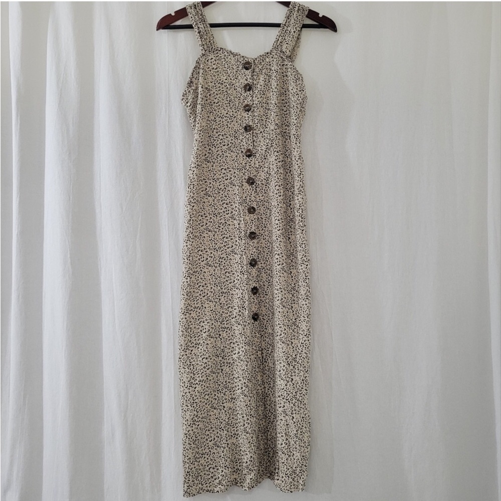 EUC Japna Tan/Black Leopard Print Button Front Maxi Dress Women's Size M